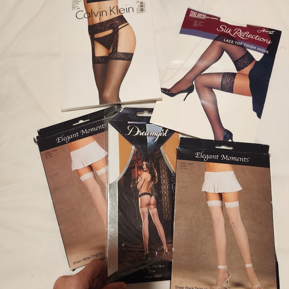 Bundle of Sexy Plus Size Thigh Highs, 2 White, 1 Black, 2 Nude